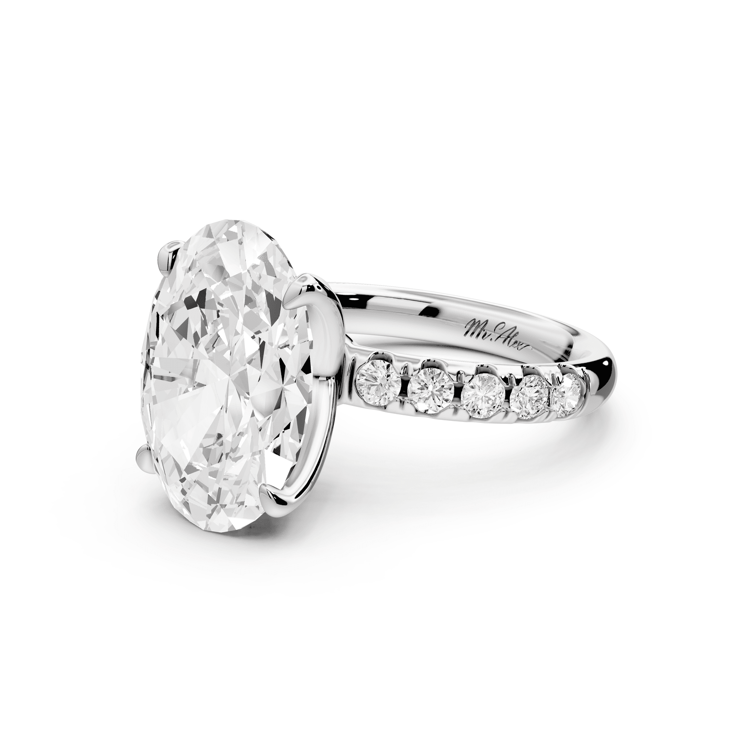 Valeria - 5ct platinum oval Scalloped Pavé Half Band Engagement Ring - Mr. Alex Jewelry