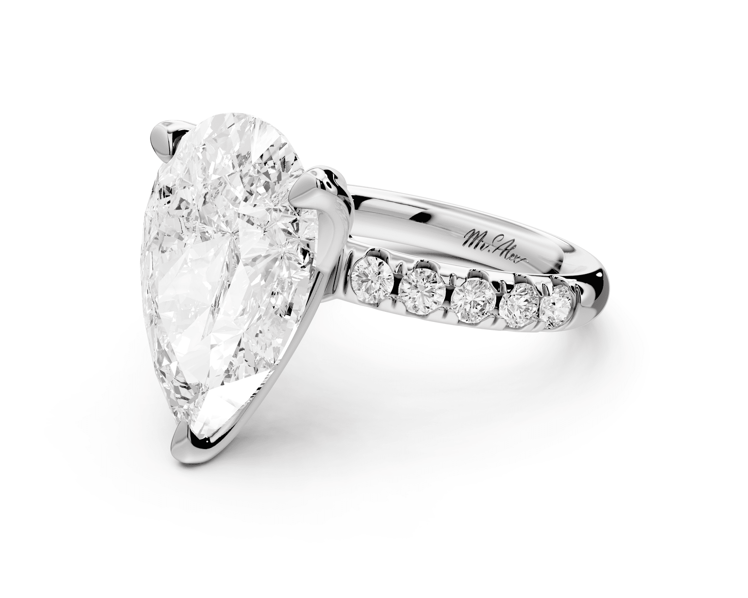Valeria - 5ct platinum pear Scalloped Pavé Half Band Engagement Ring - Mr. Alex Jewelry