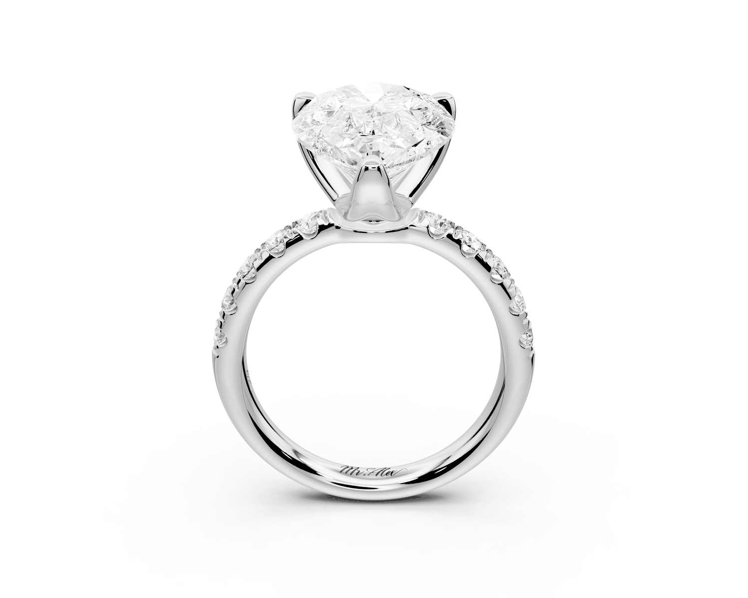 Valeria - 5ct platinum pear Scalloped Pavé Half Band Engagement Ring - Mr. Alex Jewelry
