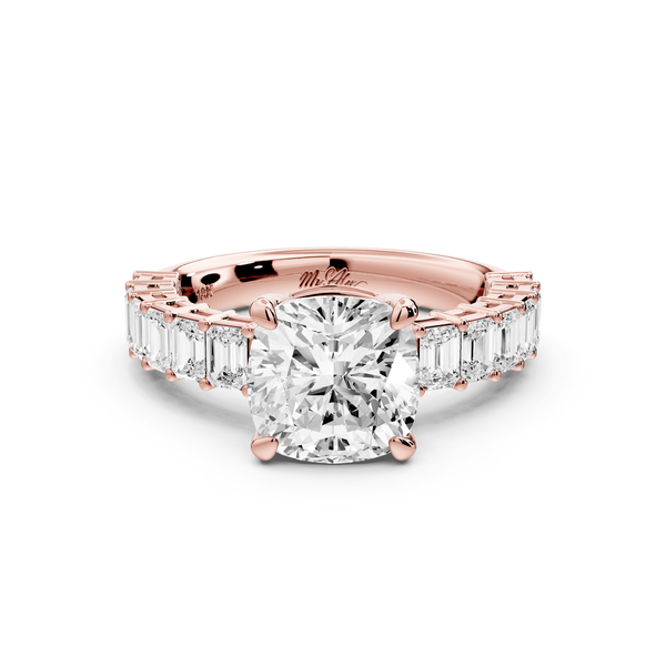 Violetta - 2ct 14k rose gold cushion diamond with emerald cut accent stones engagement ring - Mr. Alex Jewelry
