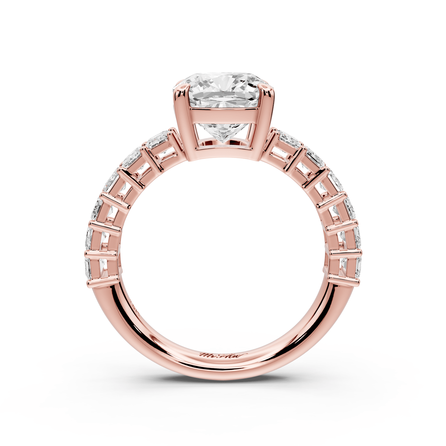 Violetta - 2ct 14k rose gold cushion diamond with emerald cut accent stones engagement ring - Mr. Alex Jewelry