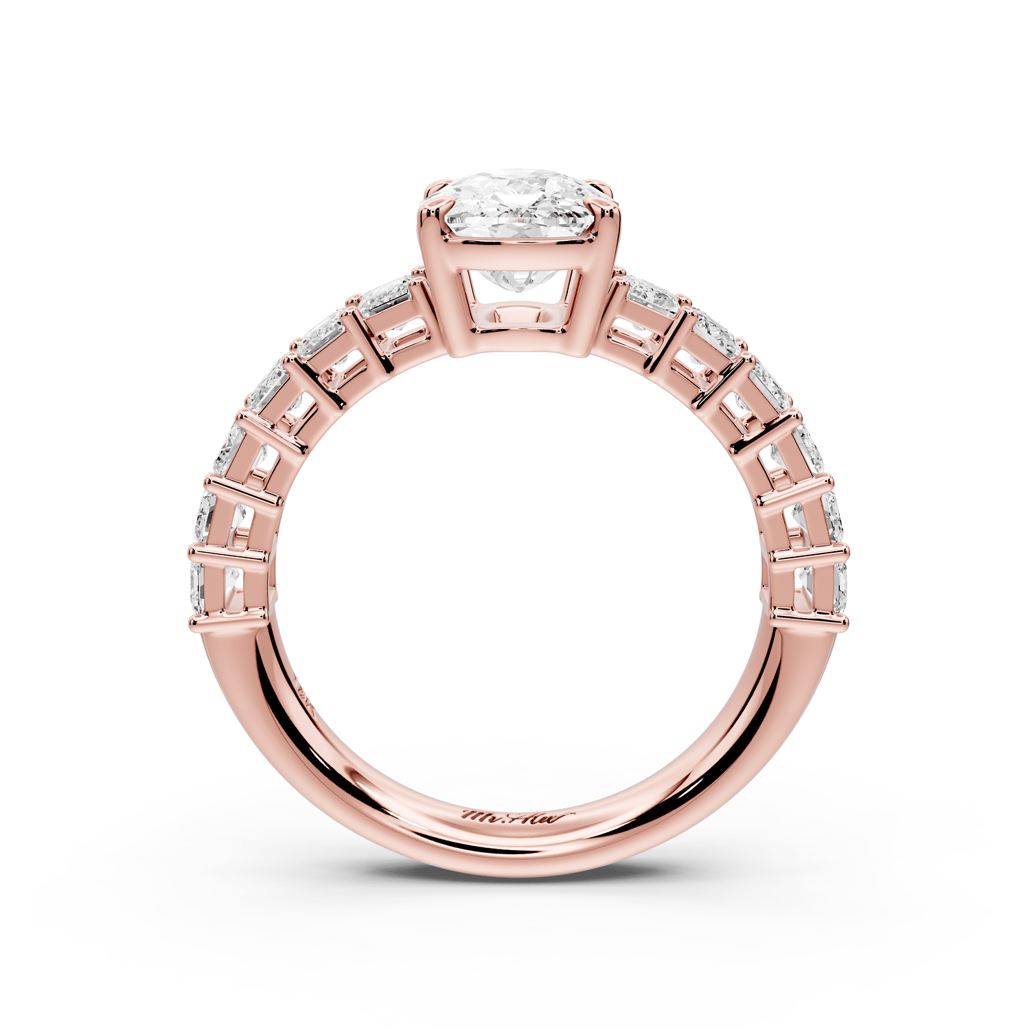 Violetta - 2ct 14k rose gold ecushion diamond with emerald cut accent stones engagement ring - Mr. Alex Jewelry