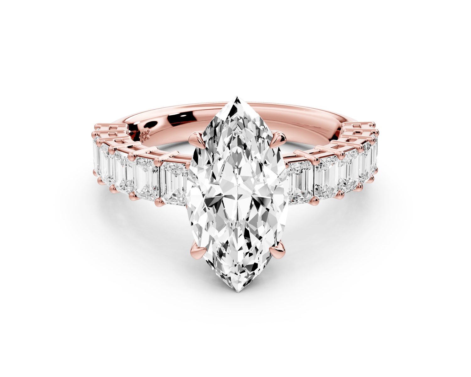 Violetta - 2ct 14k rose gold marquise diamond with emerald cut accent stones engagement ring - Mr. Alex Jewelry