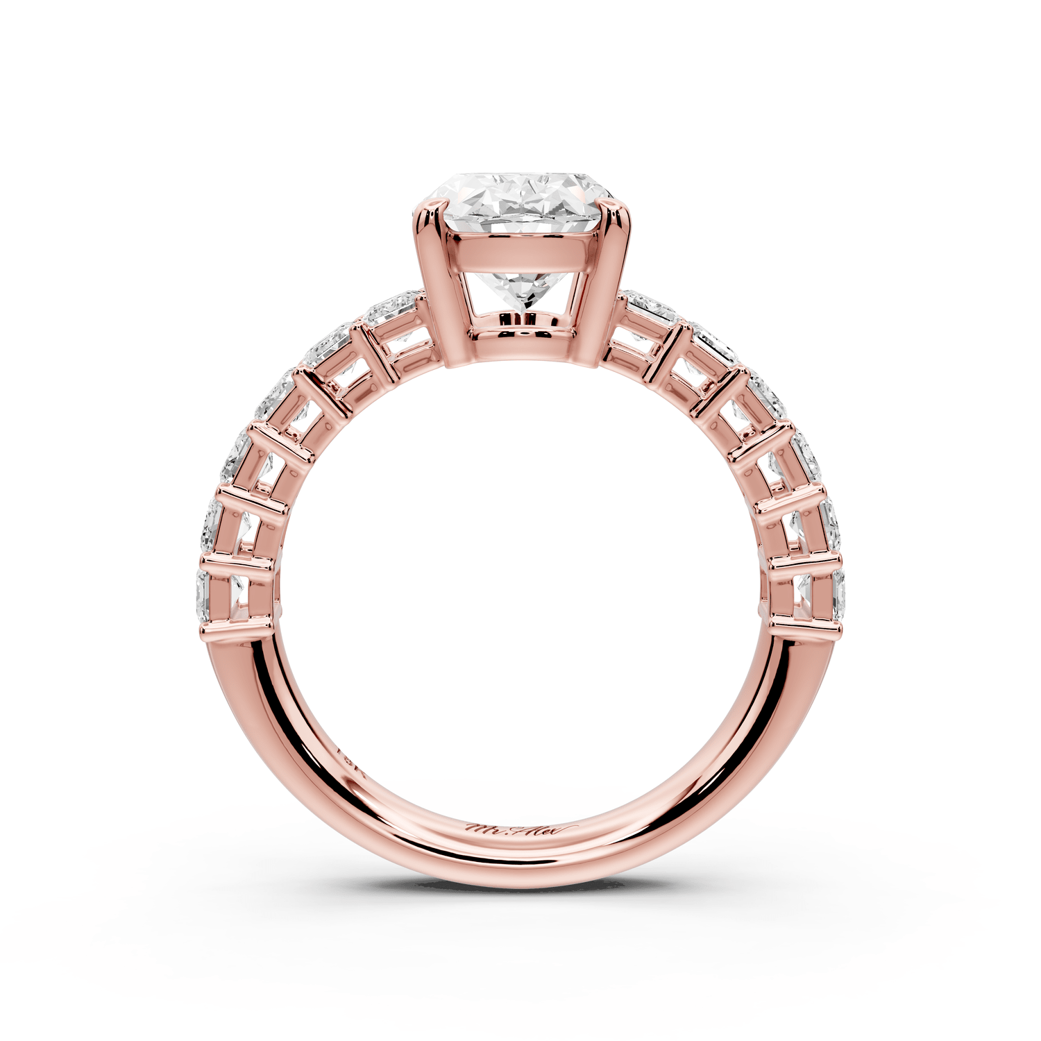 Violetta - 2ct 14k rose gold oval diamond with emerald cut accent stones engagament ring - Mr. Alex Jewelry