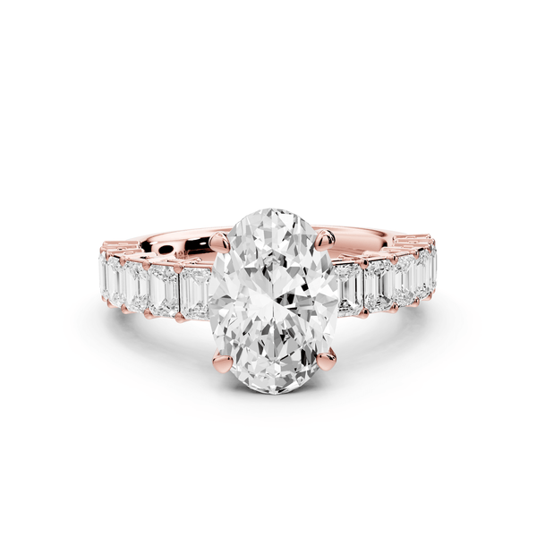Violetta - 2ct 14k rose gold oval diamond with emerald cut accent stones engagament ring - Mr. Alex Jewelry