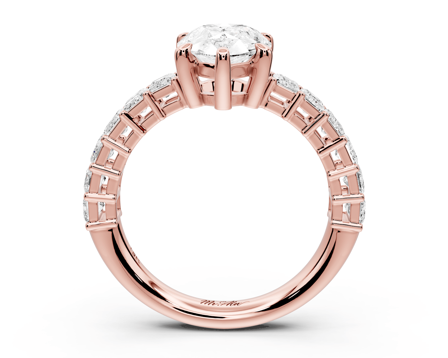 Violetta - 2ct 14k rose gold pear diamond with emerald cut accent stones engagament ring - Mr. Alex Jewelry