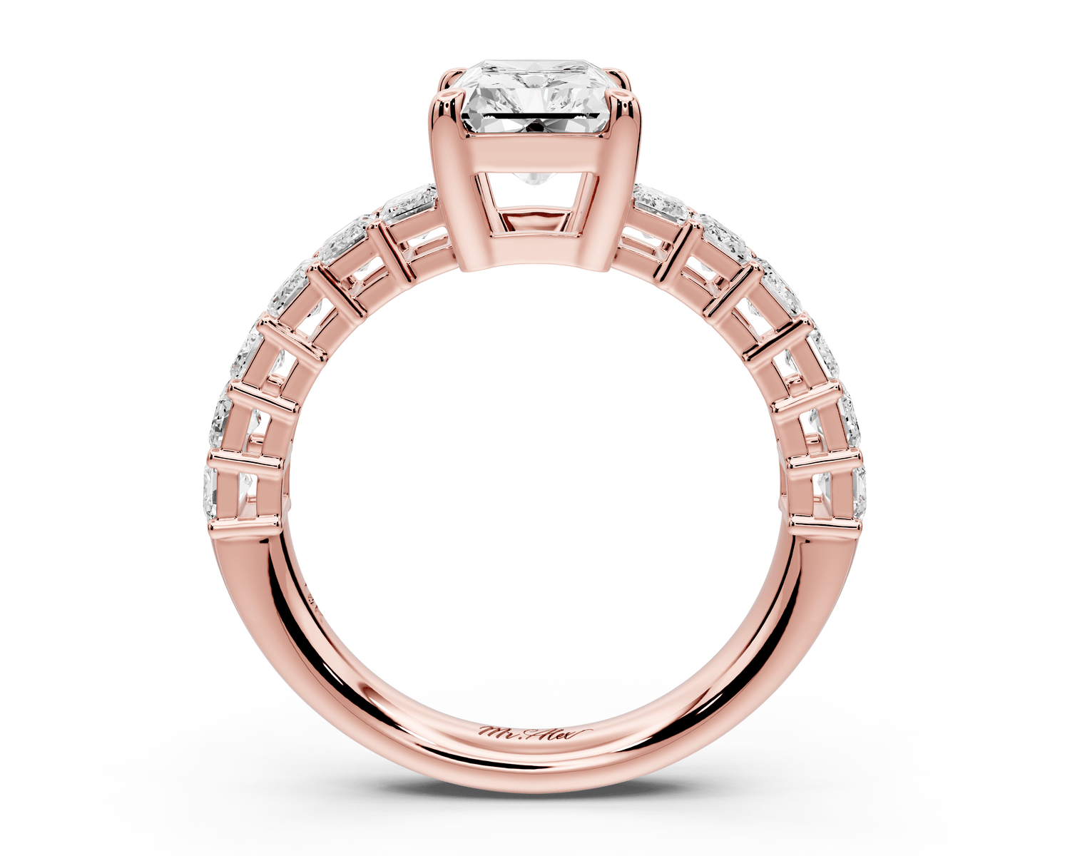 Violetta - 2ct 14k rose gold radiant diamond with emerald cut accent stones engagement ring - Mr. Alex Jewelry