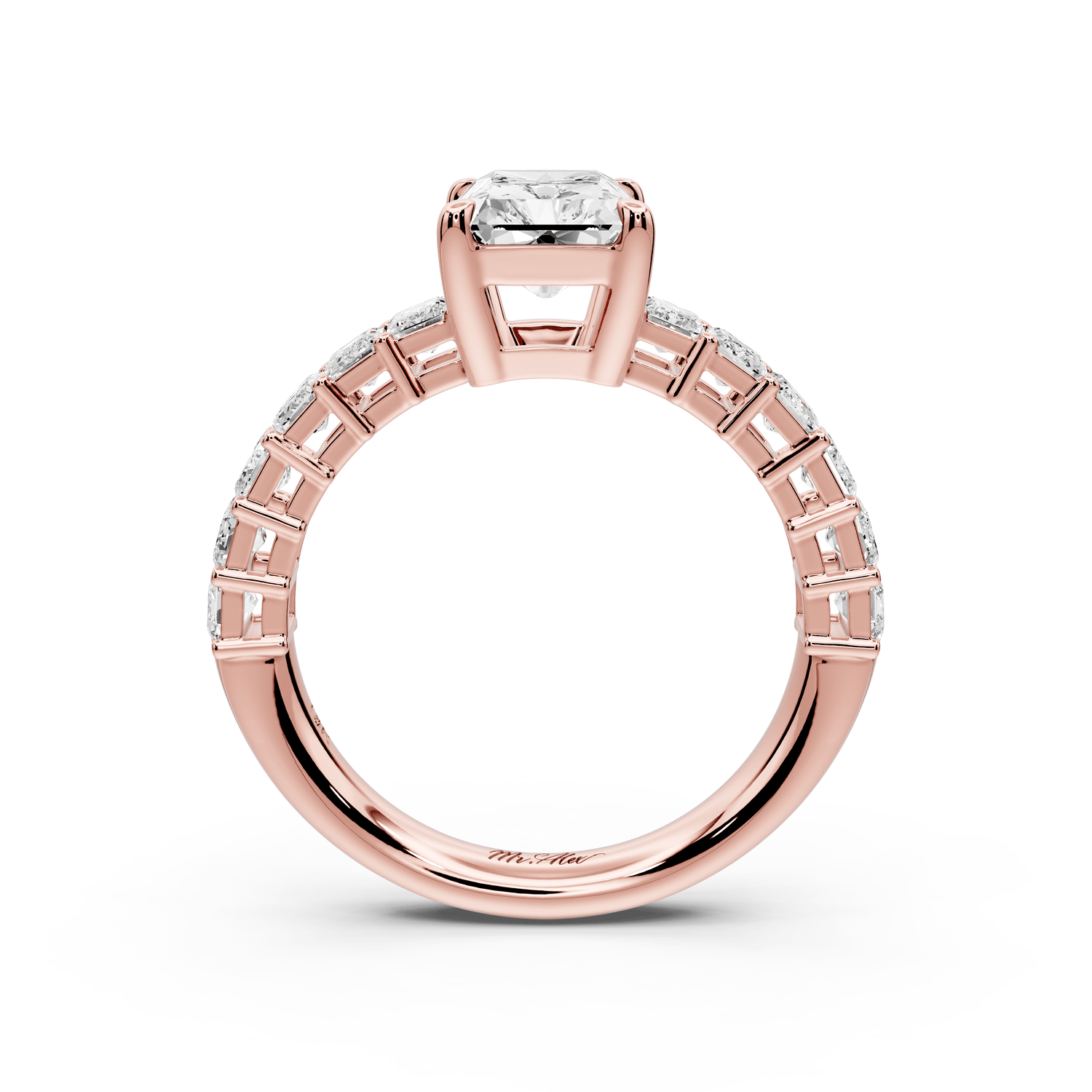Violetta - 2ct 14k rose gold radiant diamond with emerald cut accent stones engagement ring - Mr. Alex Jewelry