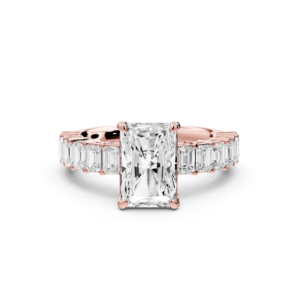 Violetta - 2ct 14k rose gold radiant diamond with emerald cut accent stones engagement ring - Mr. Alex Jewelry