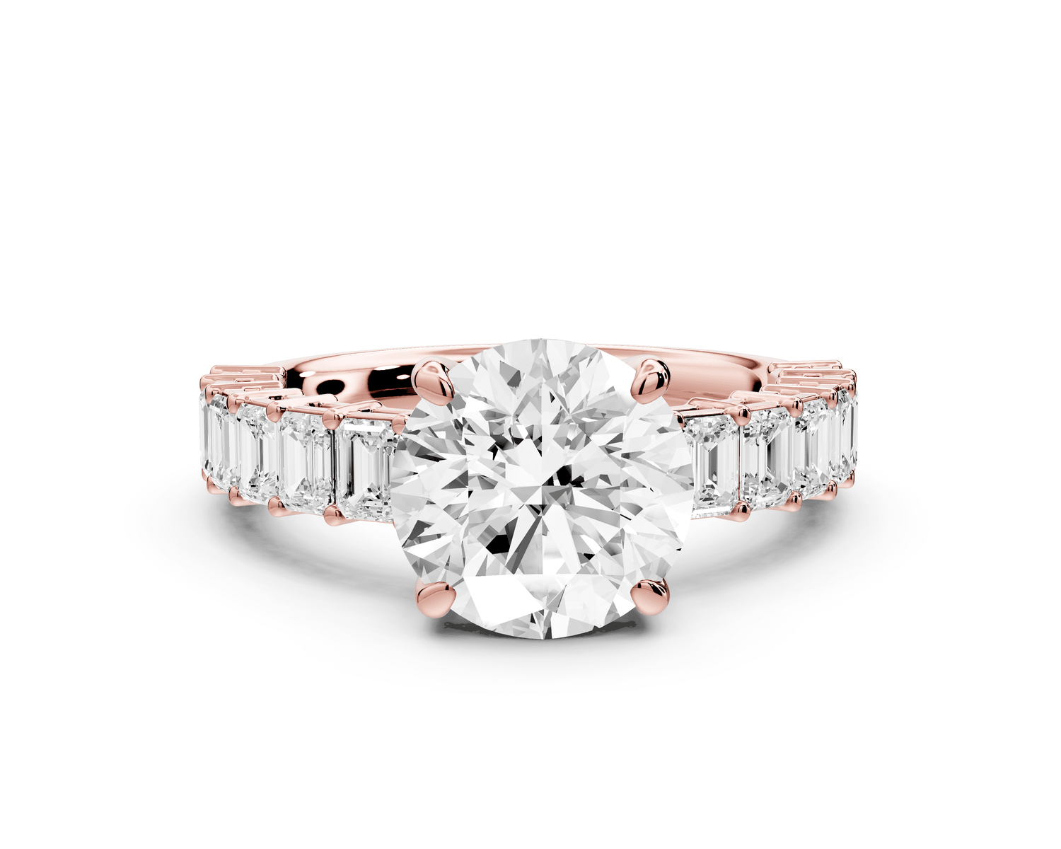 Violetta - 2ct 14k rose gold round diamond with emerald cut accent stones engagement ring - Mr. Alex Jewelry