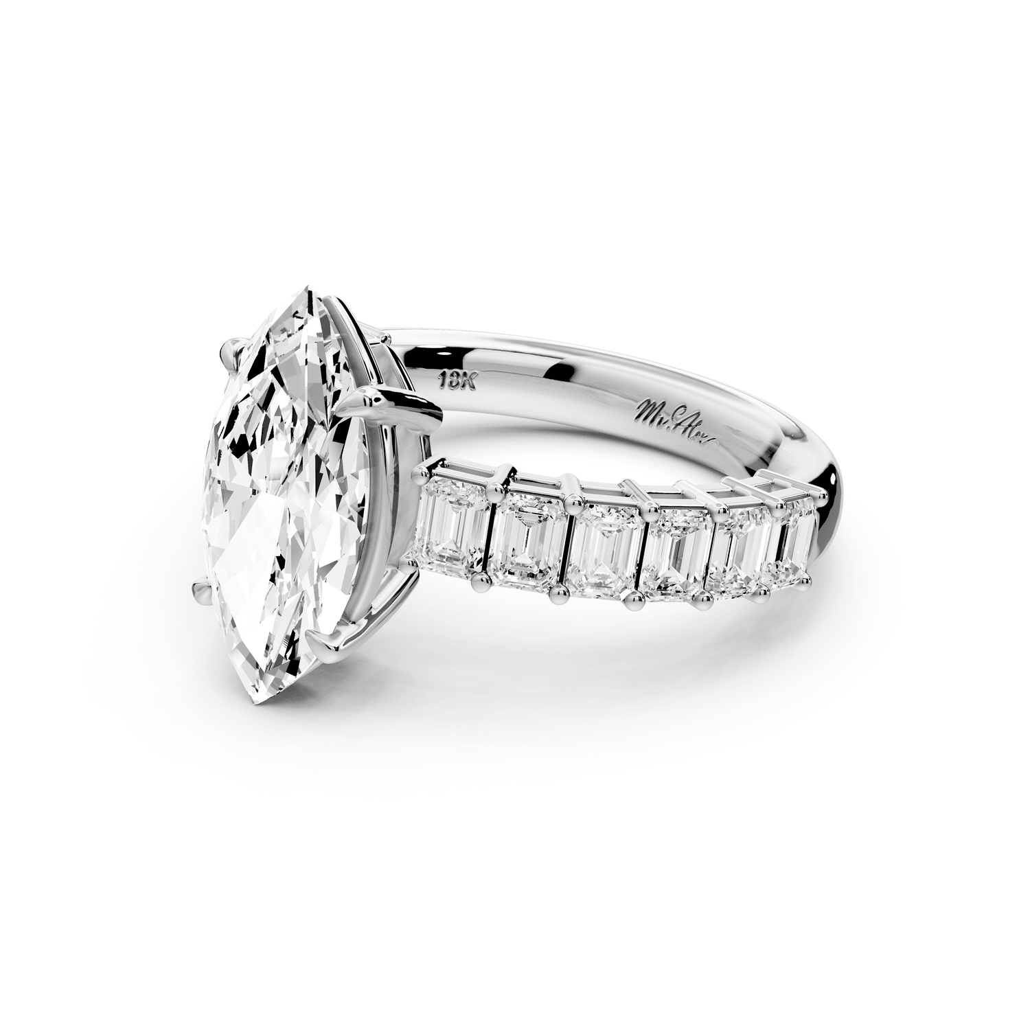 Violetta - 2ct 14k white gold marquise diamond with emerald cut accent stones engagement ring - Mr. Alex Jewelry