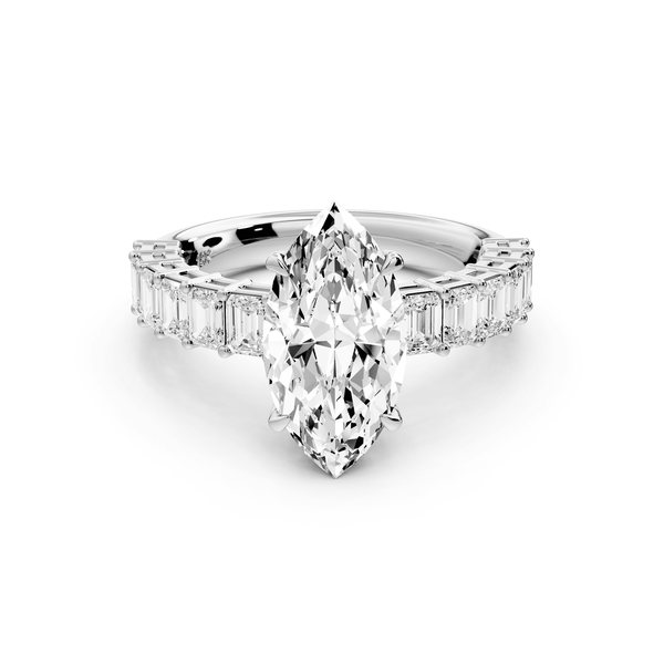 Violetta - 2ct 14k white gold marquise diamond with emerald cut accent stones engagement ring - Mr. Alex Jewelry