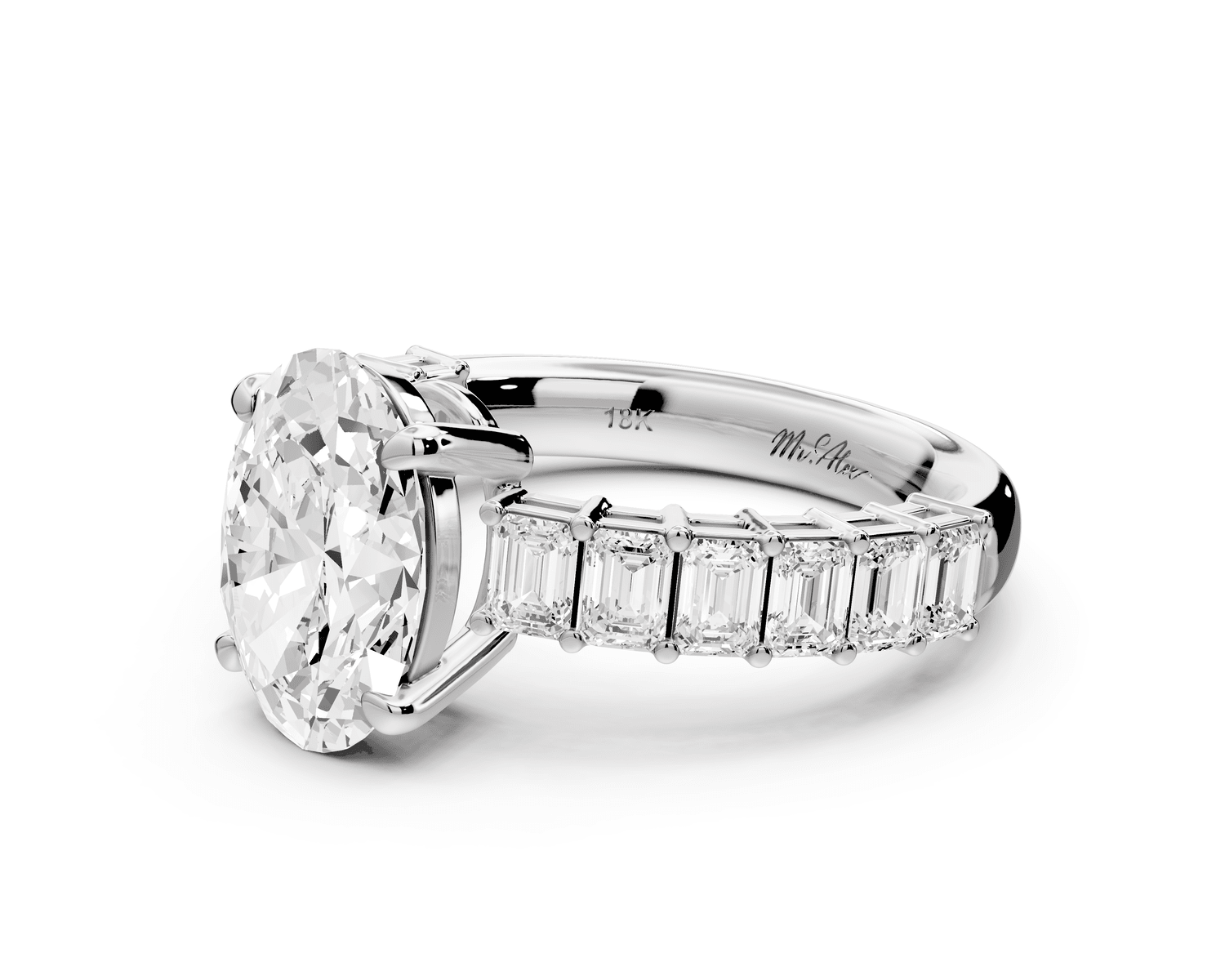 Violetta - 2ct 14k white gold oval diamond with emerald cut accent stones engagament ring - Mr. Alex Jewelry