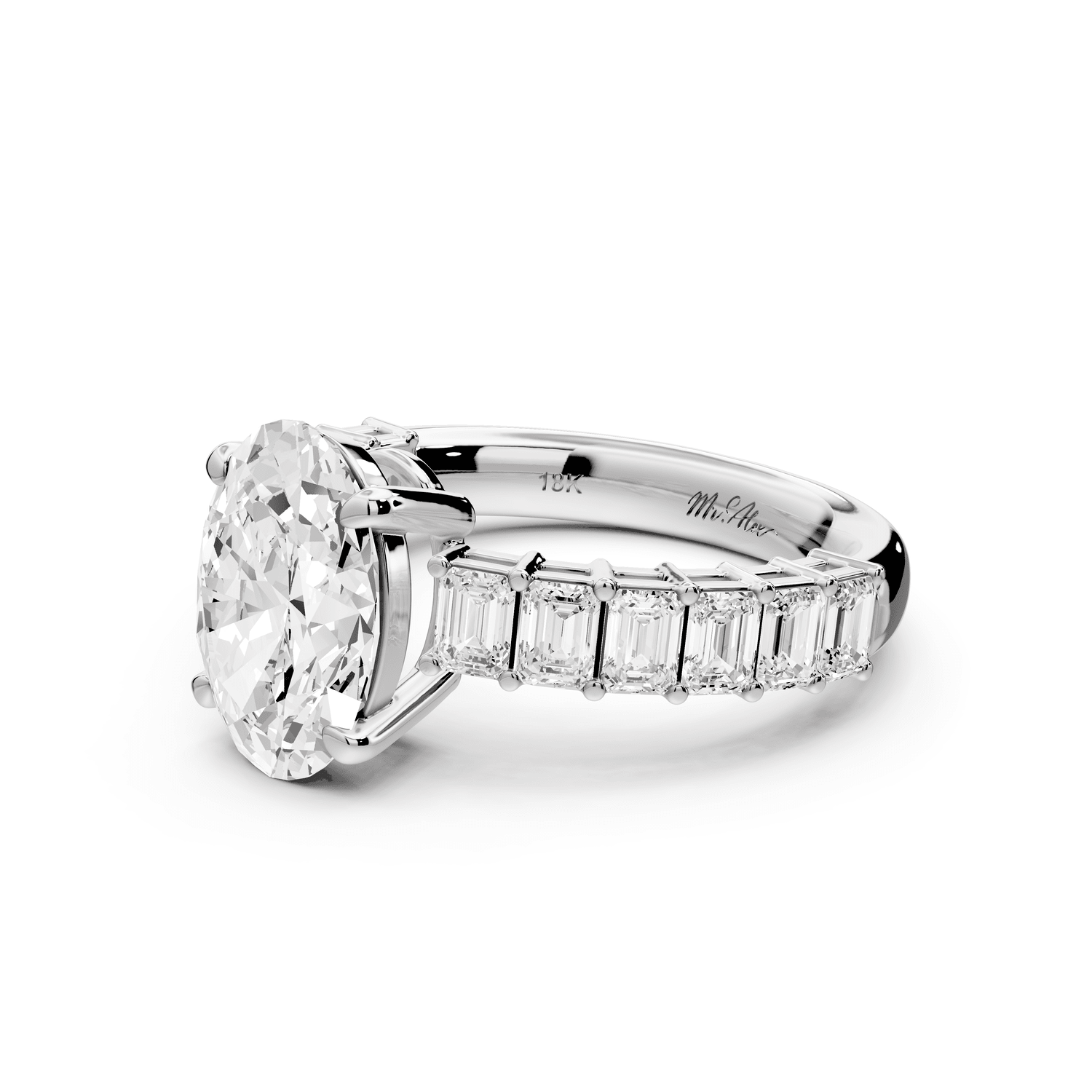Violetta - 2ct 14k white gold oval diamond with emerald cut accent stones engagament ring - Mr. Alex Jewelry