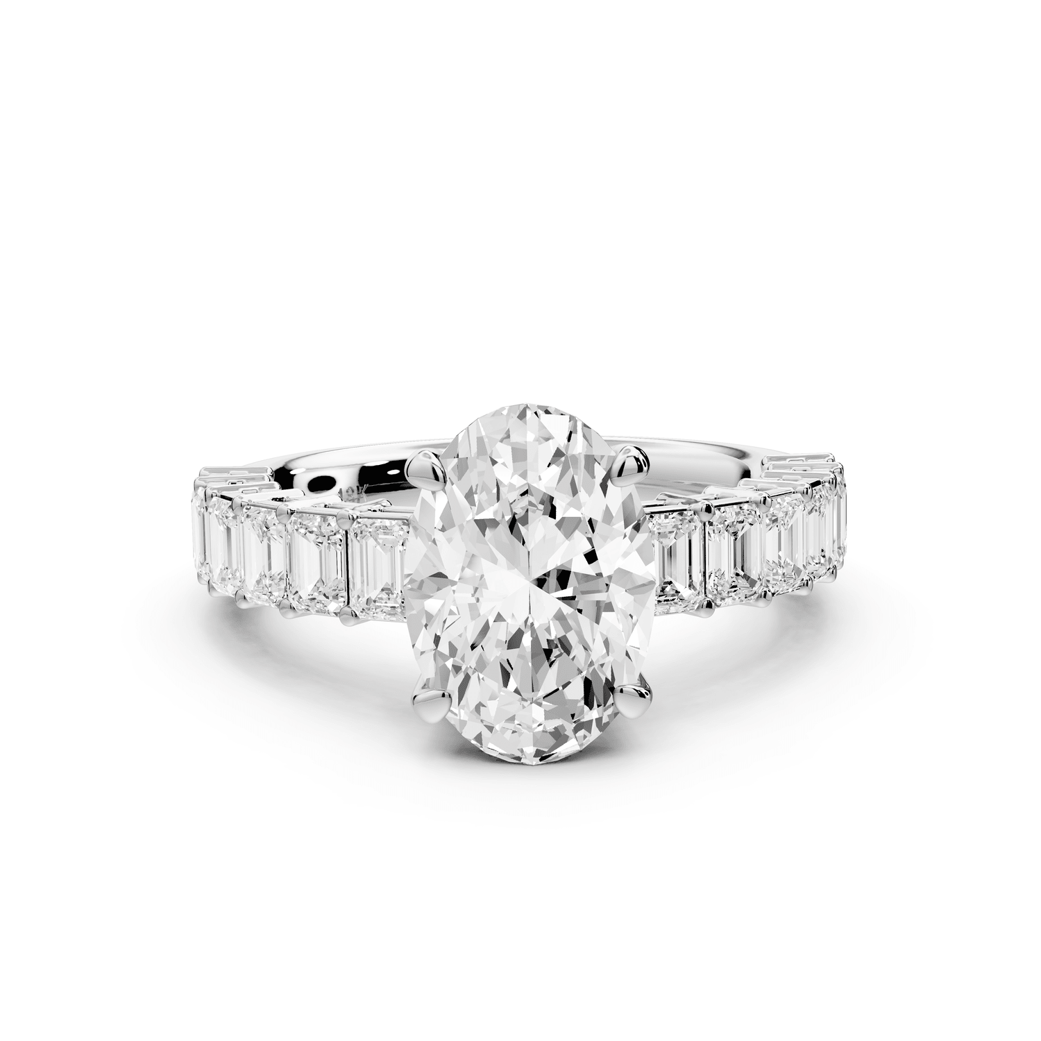 Violetta - 2ct 14k white gold oval diamond with emerald cut accent stones engagament ring - Mr. Alex Jewelry