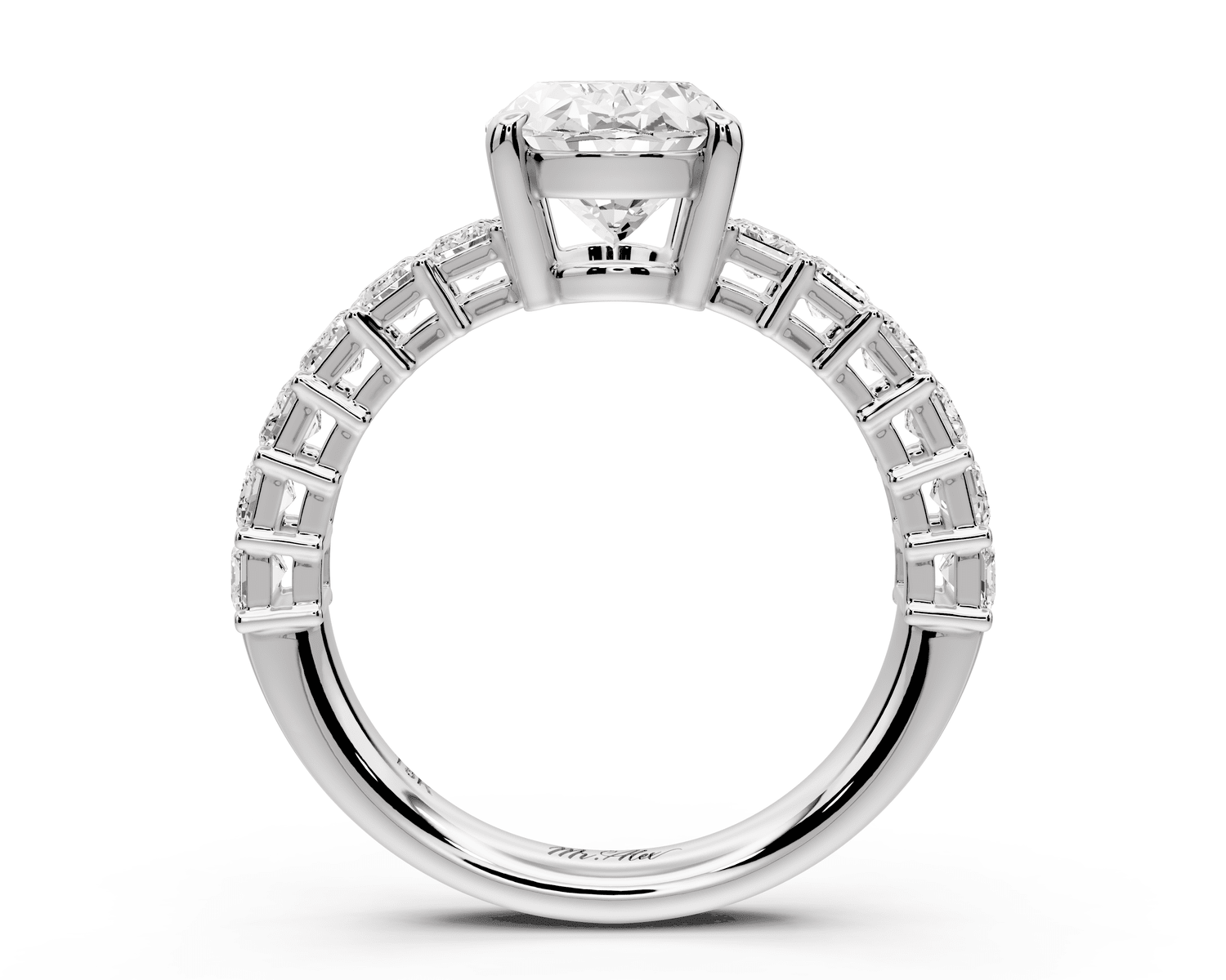 Violetta - 2ct 14k white gold oval diamond with emerald cut accent stones engagament ring - Mr. Alex Jewelry
