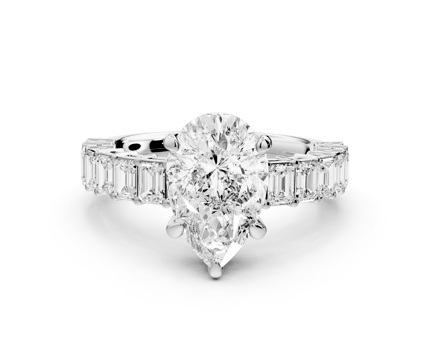 Violetta - 2ct 14k white gold pear diamond with emerald cut accent stones engagament ring - Mr. Alex Jewelry