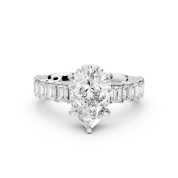 Violetta - 2ct 14k white gold pear diamond with emerald cut accent stones engagament ring - Mr. Alex Jewelry