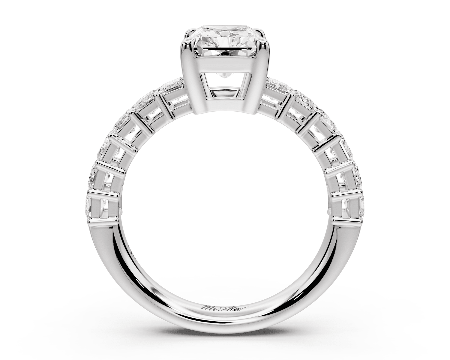 Violetta - 2ct 14k white gold radiant diamond with emerald cut accent stones engagement ring - Mr. Alex Jewelry