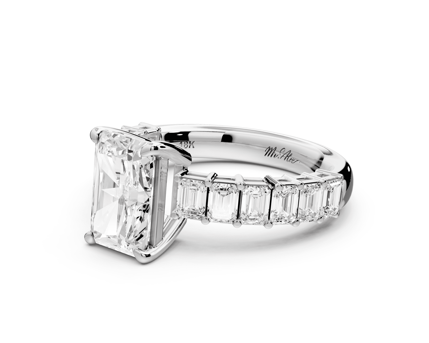 Violetta - 2ct 14k white gold radiant diamond with emerald cut accent stones engagement ring - Mr. Alex Jewelry