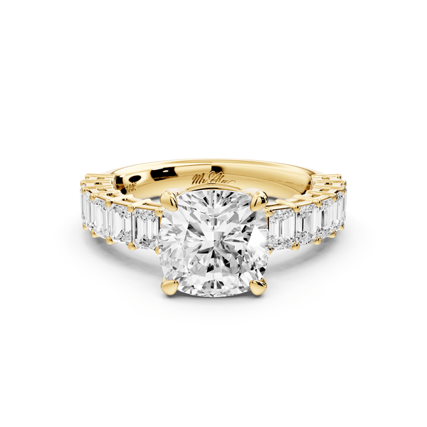 Violetta - 2ct 14k yellow gold cushion diamond with emerald cut accent stones engagement ring - Mr. Alex Jewelry
