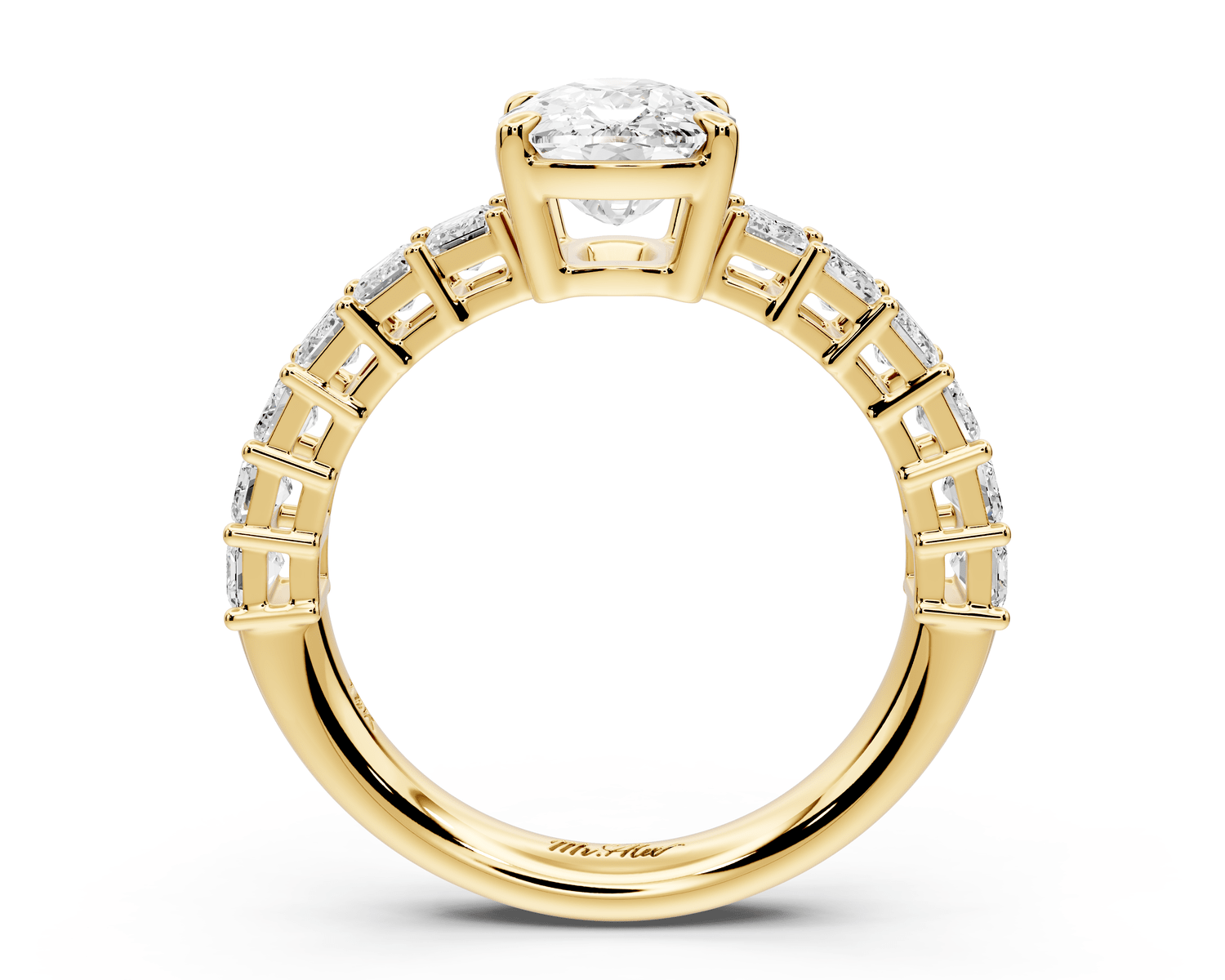 Violetta - 2ct 14k yellow gold ecushion diamond with emerald cut accent stones engagement ring - Mr. Alex Jewelry