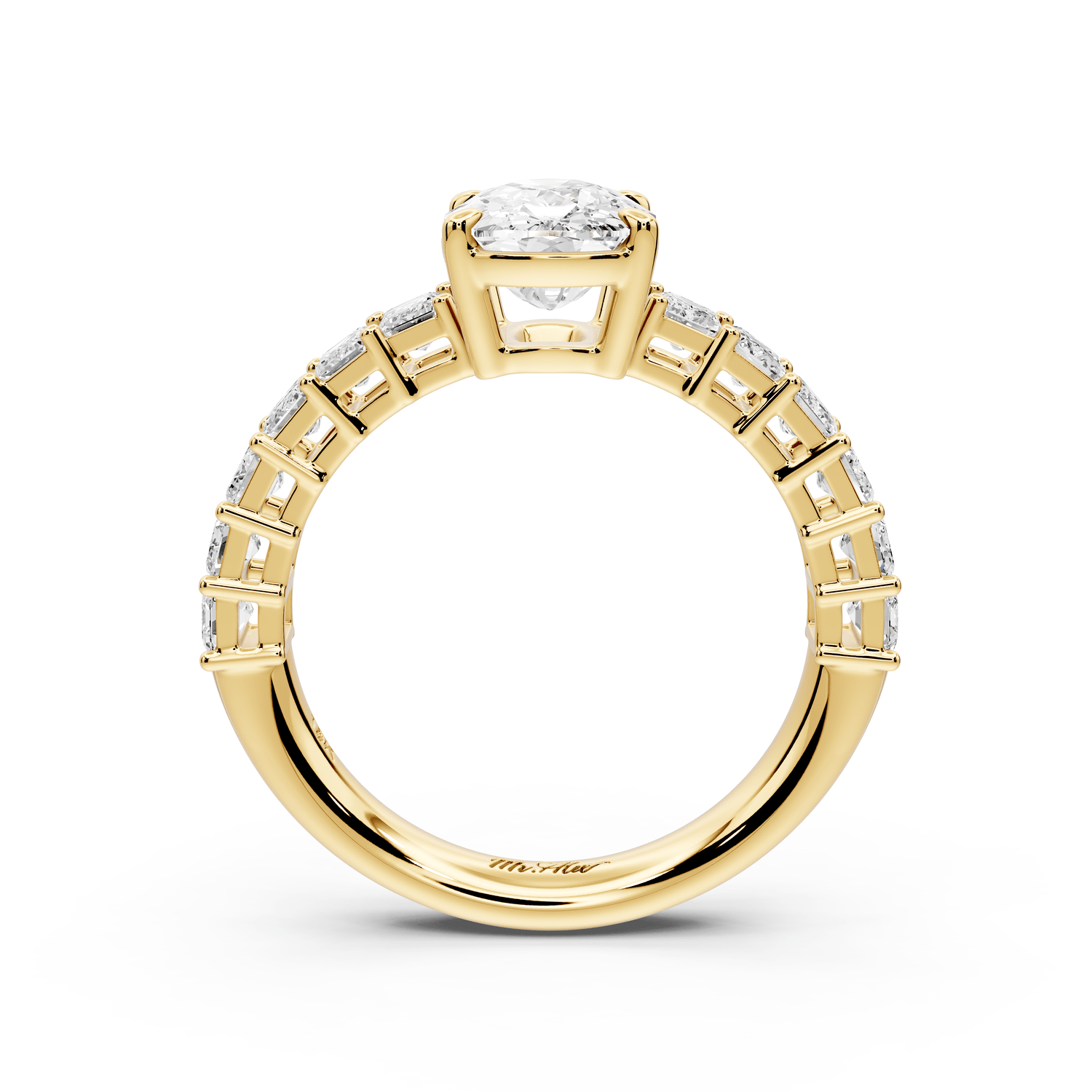 Violetta - 2ct 14k yellow gold ecushion diamond with emerald cut accent stones engagement ring - Mr. Alex Jewelry