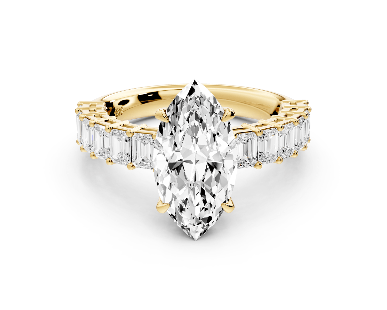 Violetta - 2ct 14k yellow gold marquise diamond with emerald cut accent stones engagement ring - Mr. Alex Jewelry