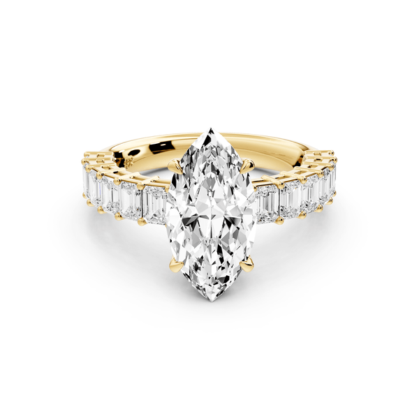 Violetta - 2ct 14k yellow gold marquise diamond with emerald cut accent stones engagement ring - Mr. Alex Jewelry