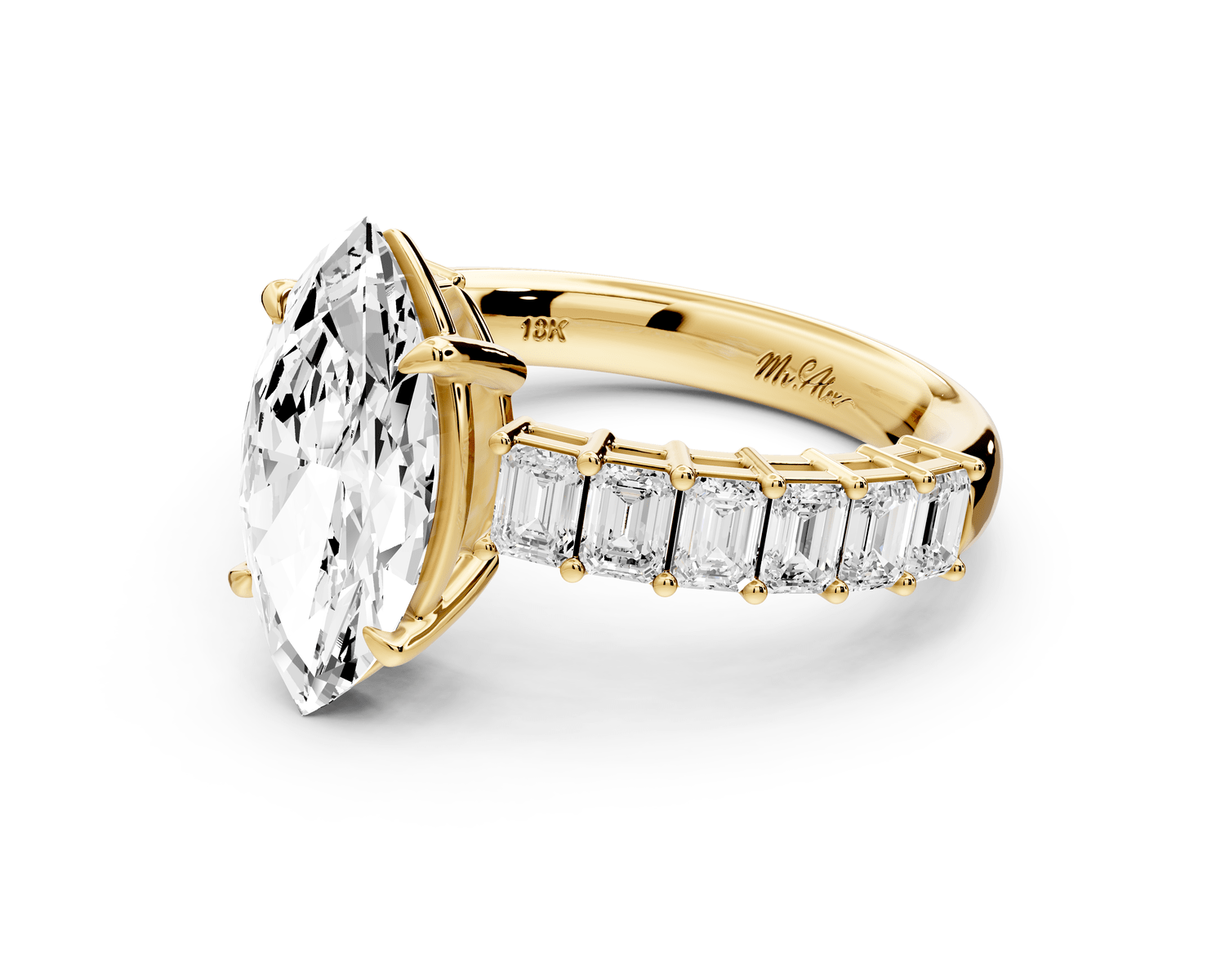 Violetta - 2ct 14k yellow gold marquise diamond with emerald cut accent stones engagement ring - Mr. Alex Jewelry
