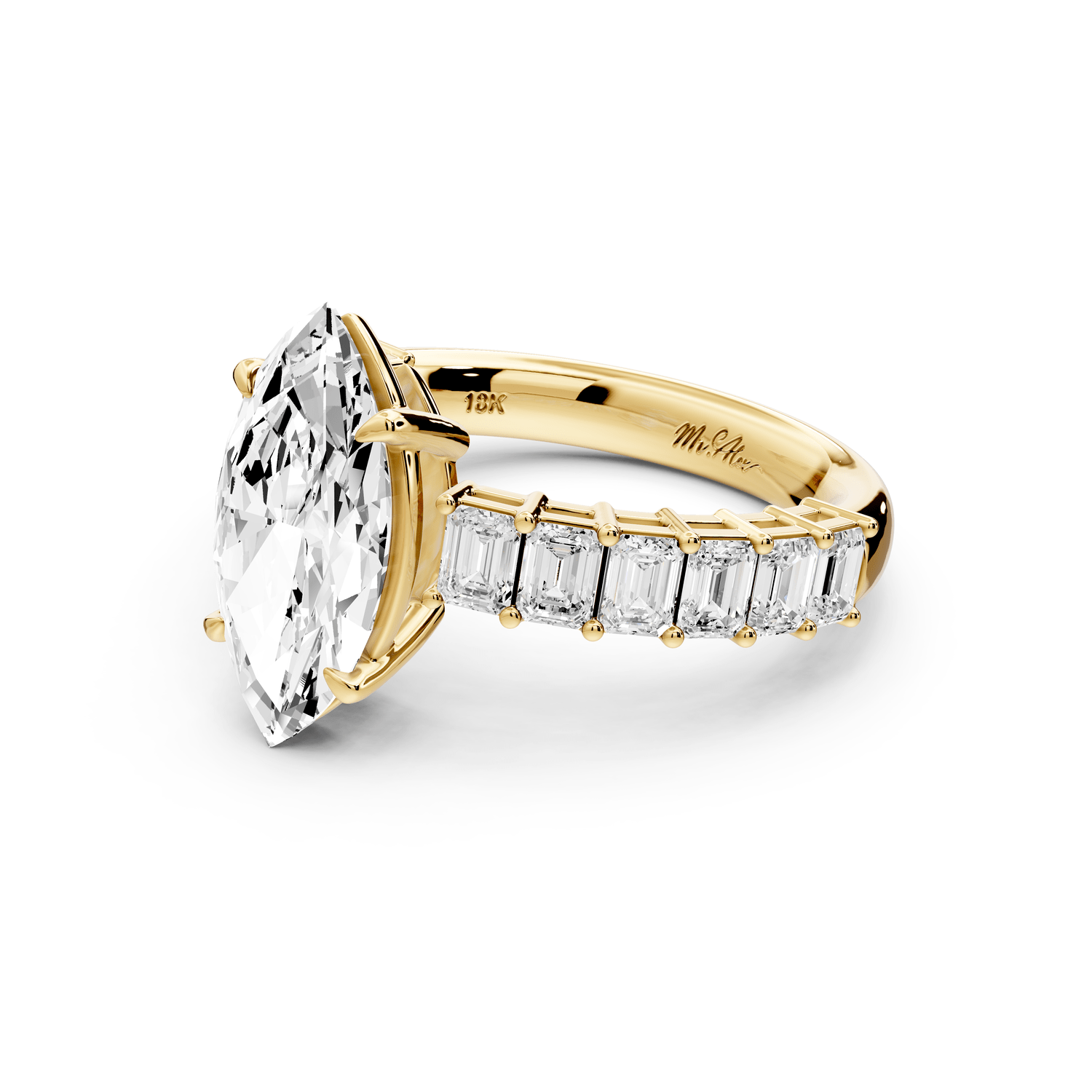 Violetta - 2ct 14k yellow gold marquise diamond with emerald cut accent stones engagement ring - Mr. Alex Jewelry