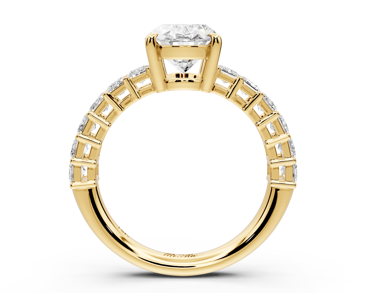 Violetta - 2ct 14k yellow gold oval diamond with emerald cut accent stones engagament ring - Mr. Alex Jewelry