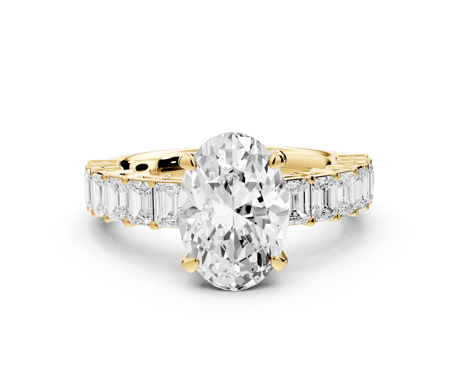 Violetta - 2ct 14k yellow gold oval diamond with emerald cut accent stones engagament ring - Mr. Alex Jewelry