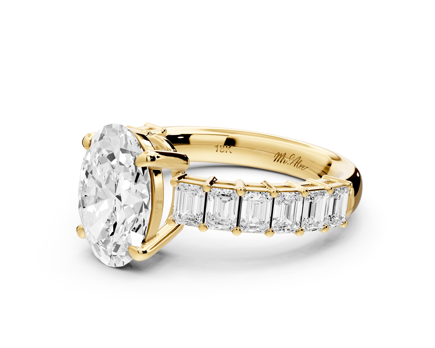 Violetta - 2ct 14k yellow gold oval diamond with emerald cut accent stones engagament ring - Mr. Alex Jewelry