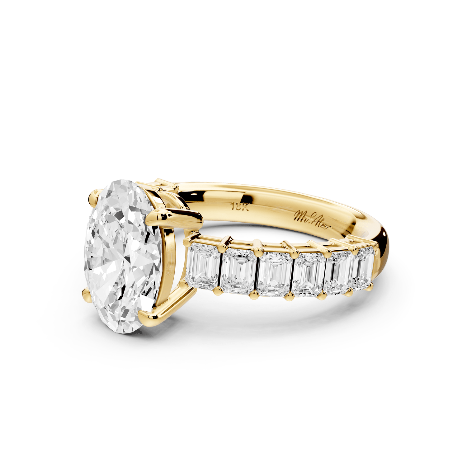 Violetta - 2ct 14k yellow gold oval diamond with emerald cut accent stones engagament ring - Mr. Alex Jewelry