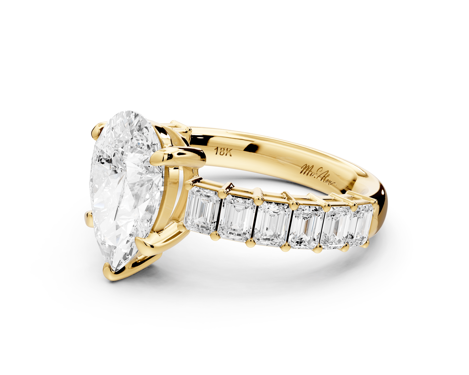 Violetta - 2ct 14k yellow gold pear diamond with emerald cut accent stones engagament ring - Mr. Alex Jewelry