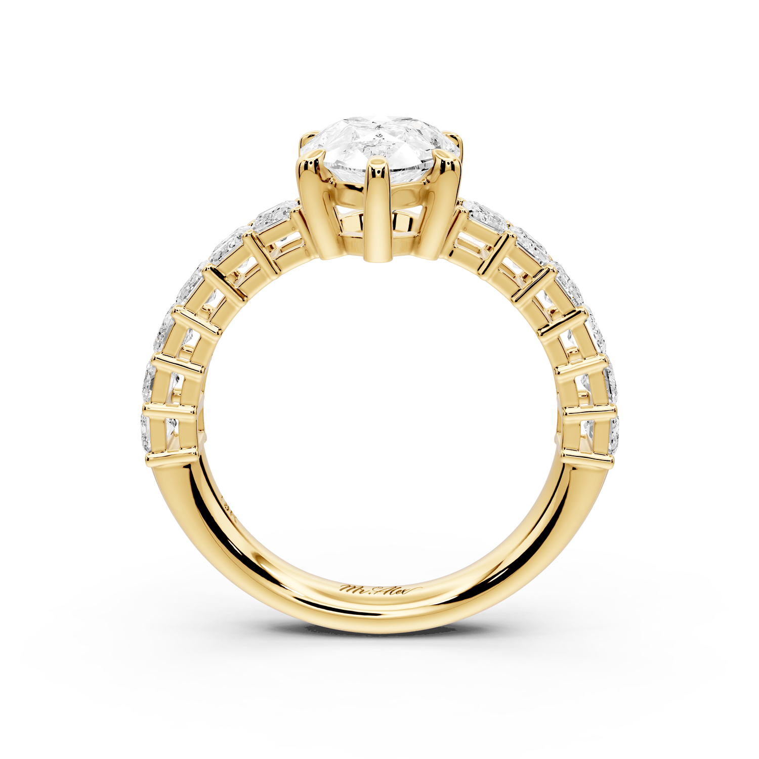 Violetta - 2ct 14k yellow gold pear diamond with emerald cut accent stones engagament ring - Mr. Alex Jewelry