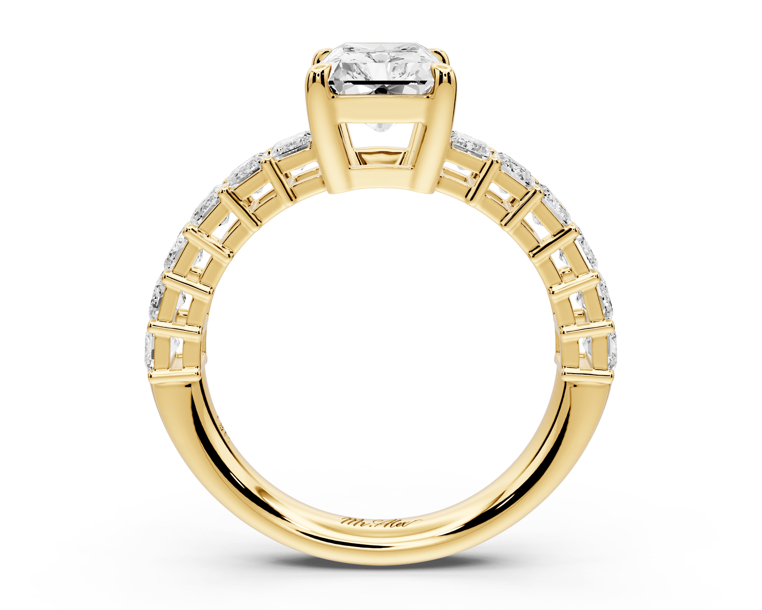 Violetta - 2ct 14k yellow gold radiant diamond with emerald cut accent stones engagement ring - Mr. Alex Jewelry