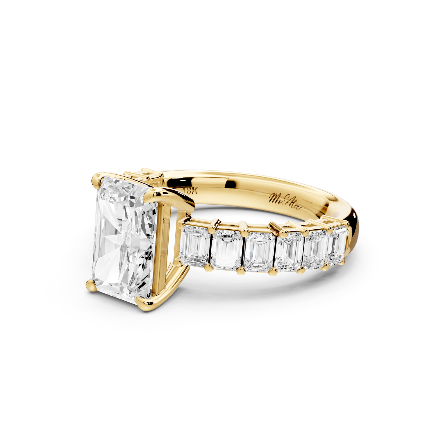 Violetta - 2ct 14k yellow gold radiant diamond with emerald cut accent stones engagement ring - Mr. Alex Jewelry