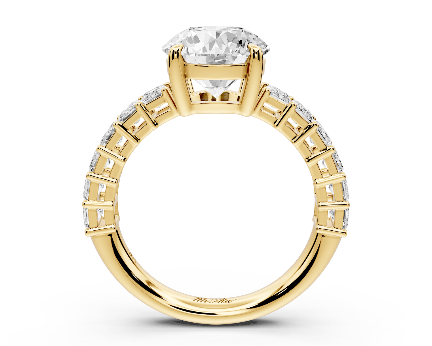 Violetta - 2ct 14k yellow gold round diamond with emerald cut accent stones engagement ring - Mr. Alex Jewelry