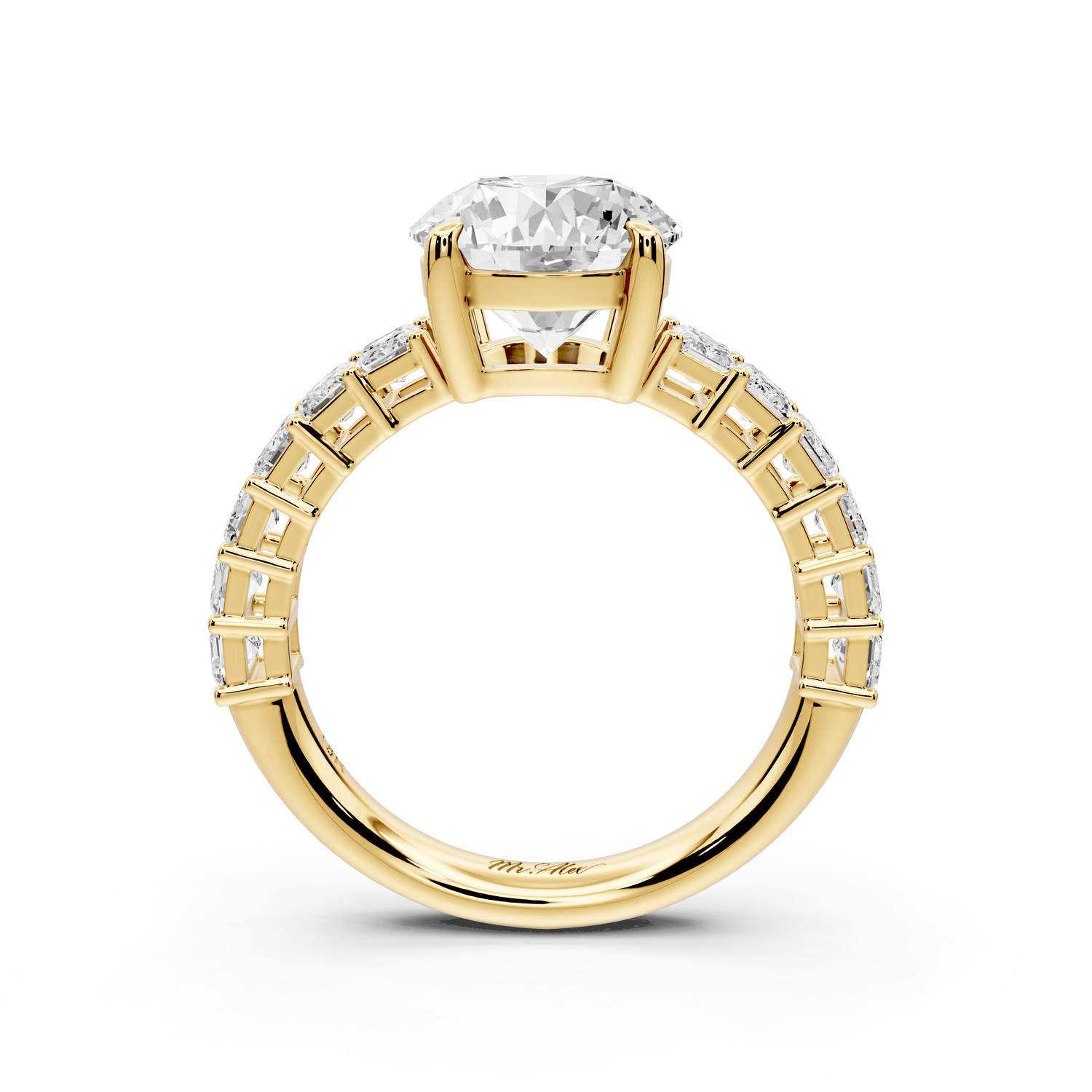 Violetta - 2ct 14k yellow gold round diamond with emerald cut accent stones engagement ring - Mr. Alex Jewelry