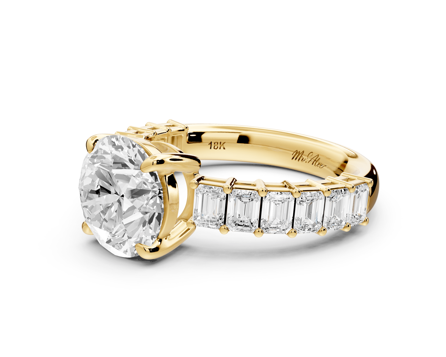 Violetta - 2ct 14k yellow gold round diamond with emerald cut accent stones engagement ring - Mr. Alex Jewelry