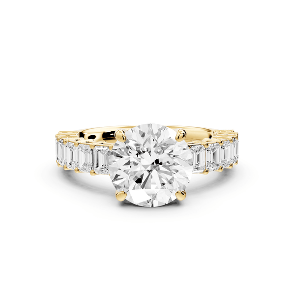 Violetta - 2ct 14k yellow gold round diamond with emerald cut accent stones engagement ring - Mr. Alex Jewelry