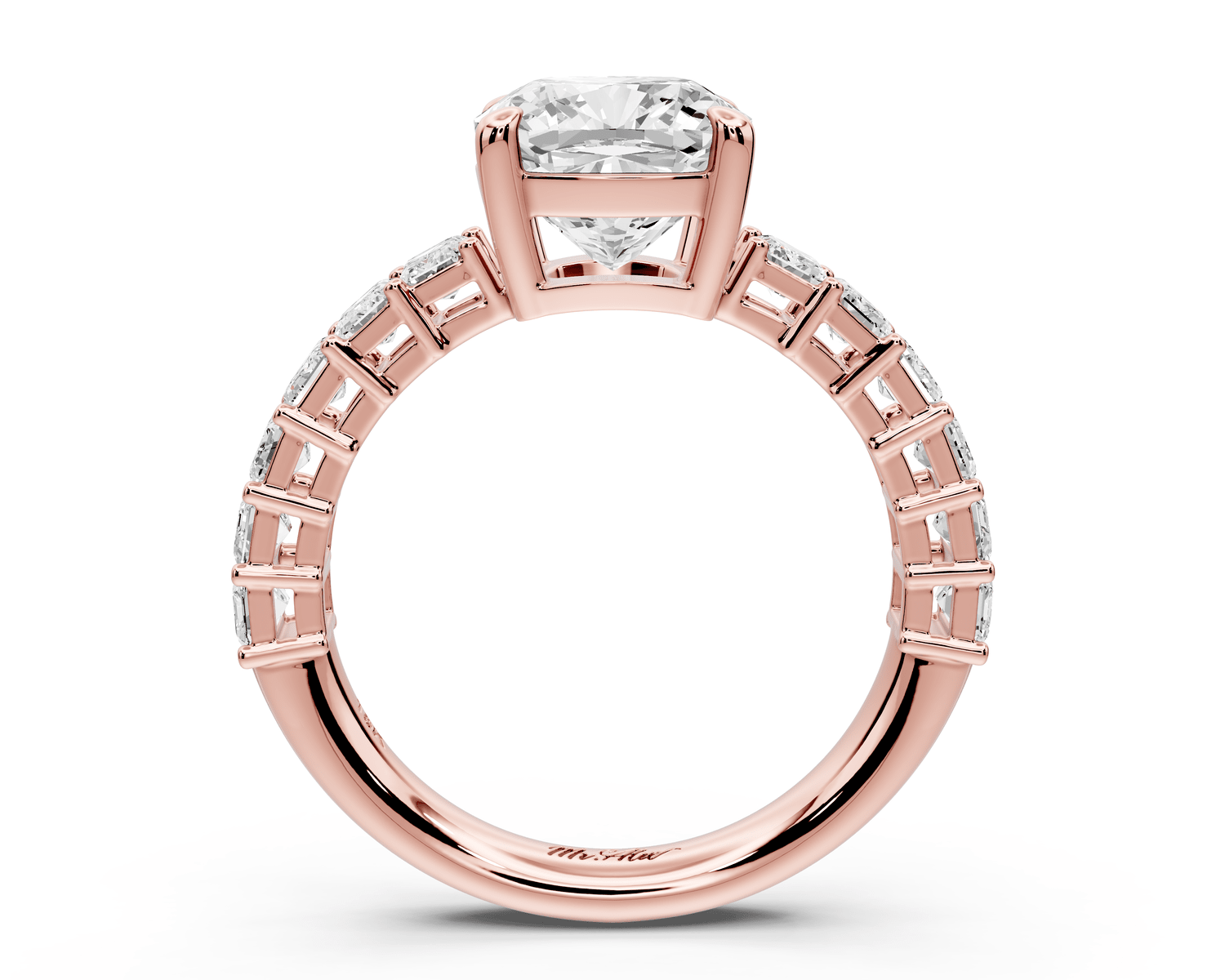 Violetta - 2ct 18k rose gold cushion diamond with emerald cut accent stones engagement ring - Mr. Alex Jewelry