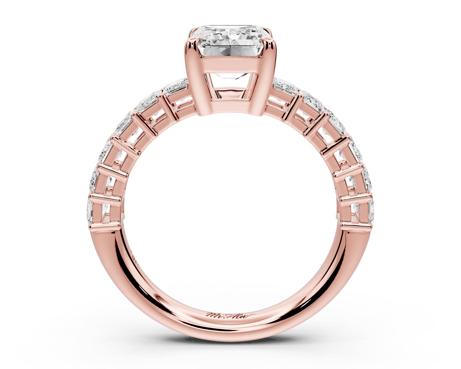 Violetta - 2ct 18k rose gold emerald diamond with emerald cut accent stones engagament ring - Mr. Alex Jewelry