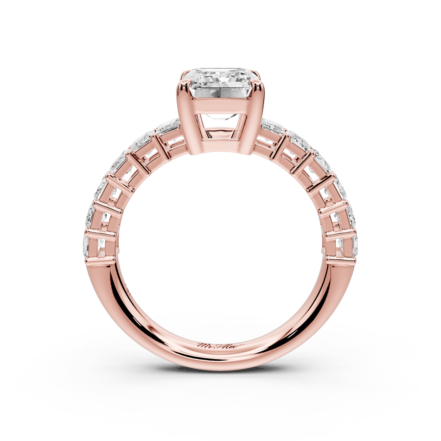 Violetta - 2ct 18k rose gold emerald diamond with emerald cut accent stones engagament ring - Mr. Alex Jewelry