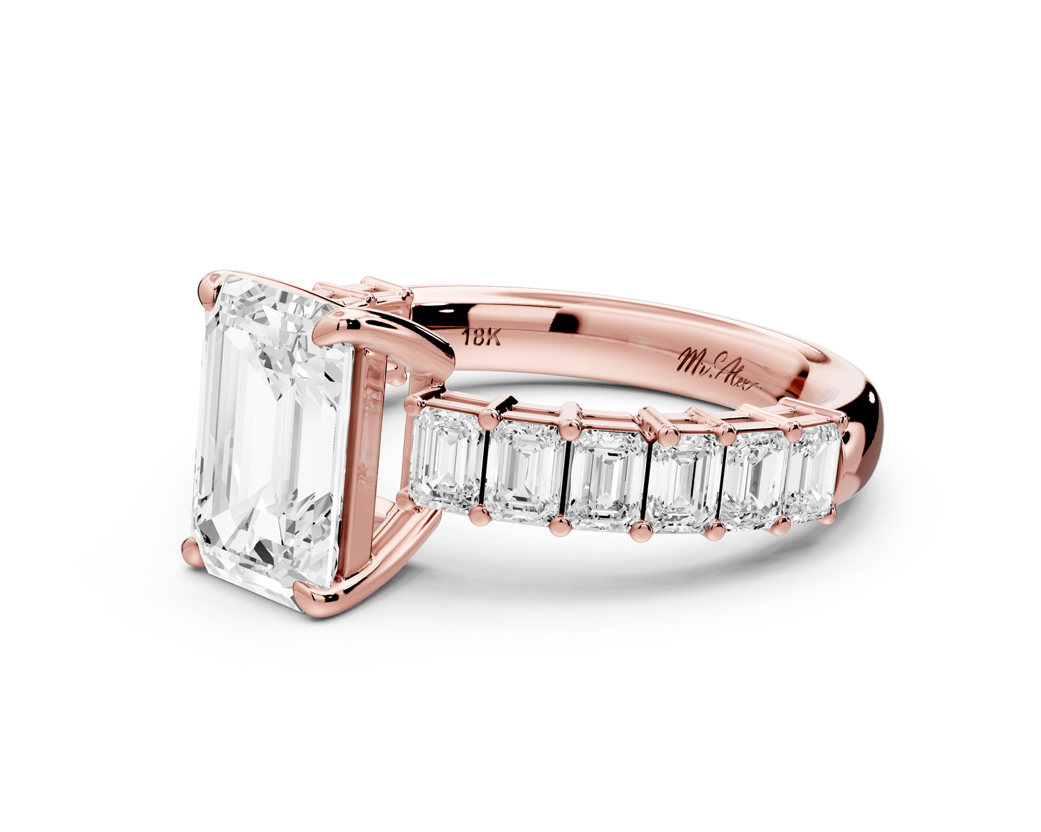 Violetta - 2ct 18k rose gold emerald diamond with emerald cut accent stones engagament ring - Mr. Alex Jewelry