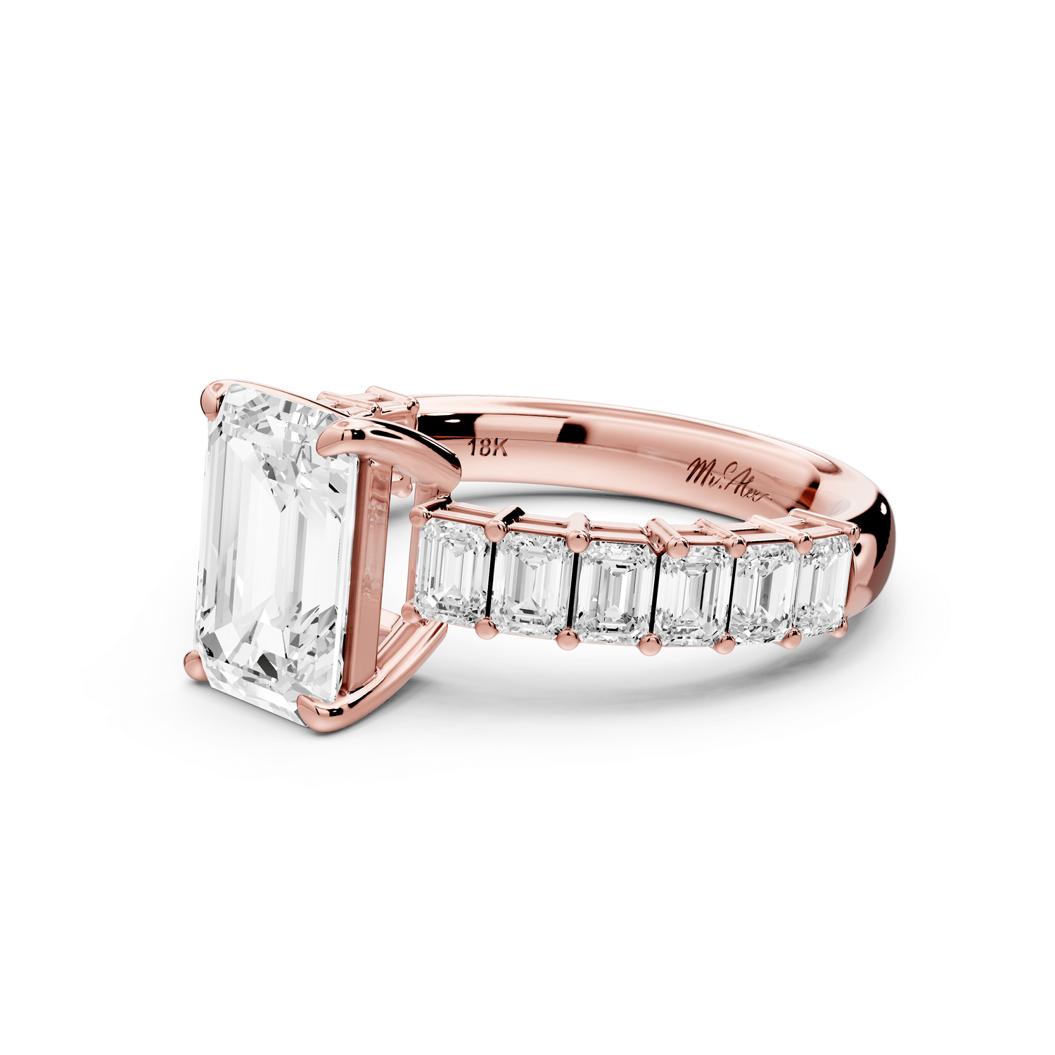Violetta - 2ct 18k rose gold emerald diamond with emerald cut accent stones engagament ring - Mr. Alex Jewelry