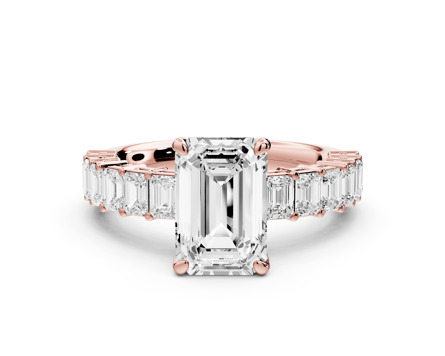 Violetta - 2ct 18k rose gold emerald diamond with emerald cut accent stones engagament ring - Mr. Alex Jewelry