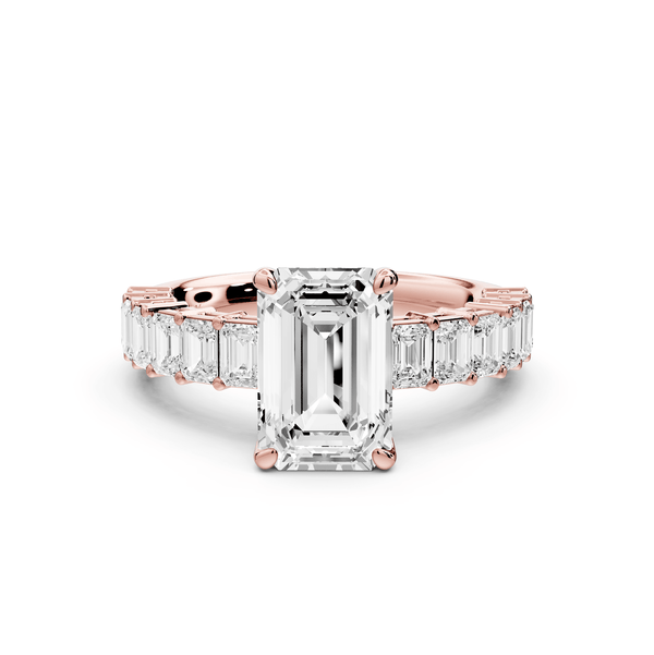 Violetta - 2ct 18k rose gold emerald diamond with emerald cut accent stones engagament ring - Mr. Alex Jewelry